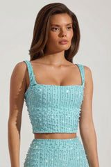 Embellished Square-Neck Crop Top in Aquamarine