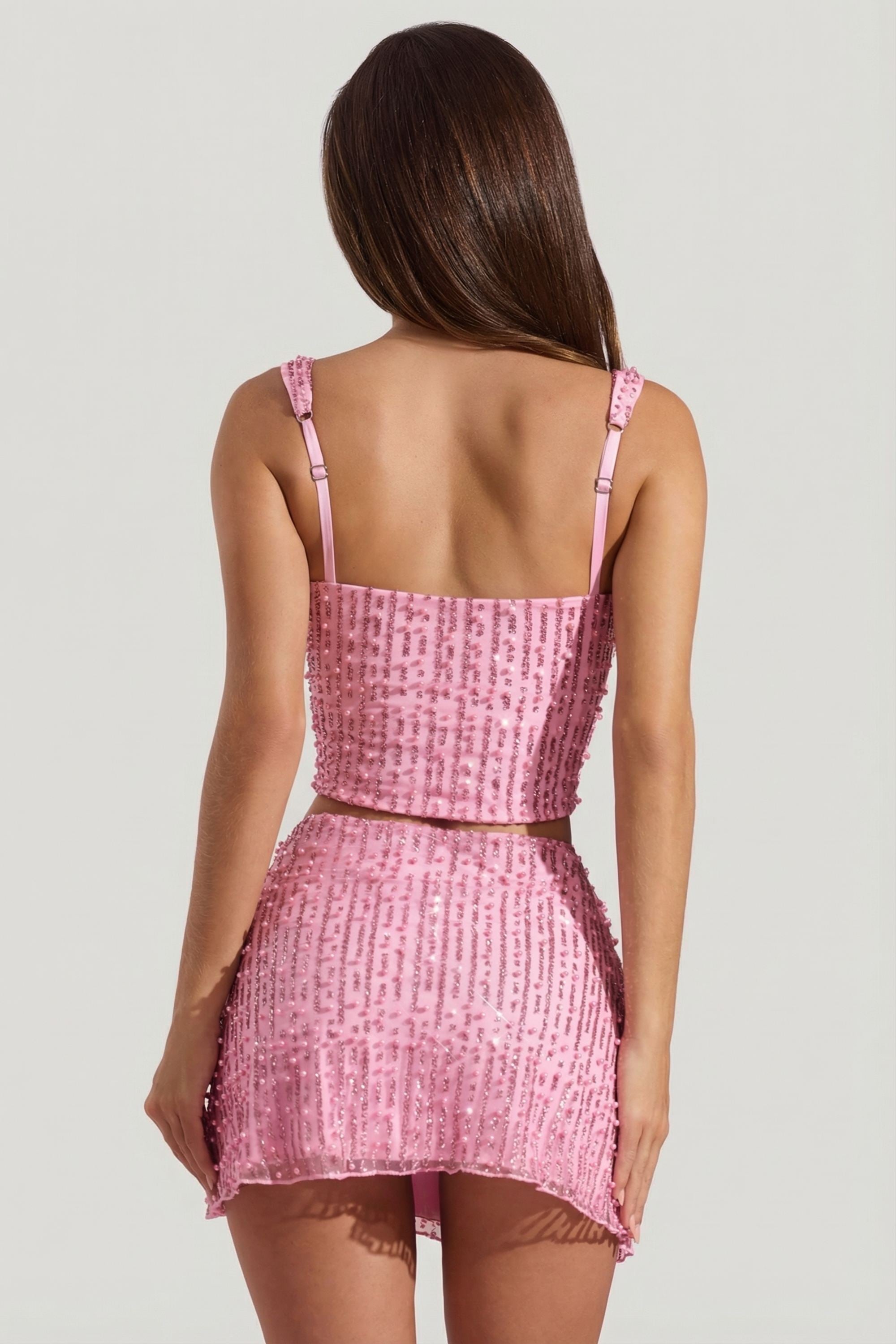 Embellished Square-Neck Crop Top in Posy