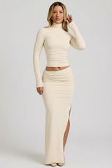 Modal Asymmetric-Waist Maxi Skirt in Ivory