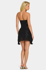 Embellished Draped Mid-Rise Mini Skirt in Black