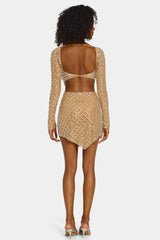 Embellished Asymmetric Mid-Rise Mini Skirt in Honey