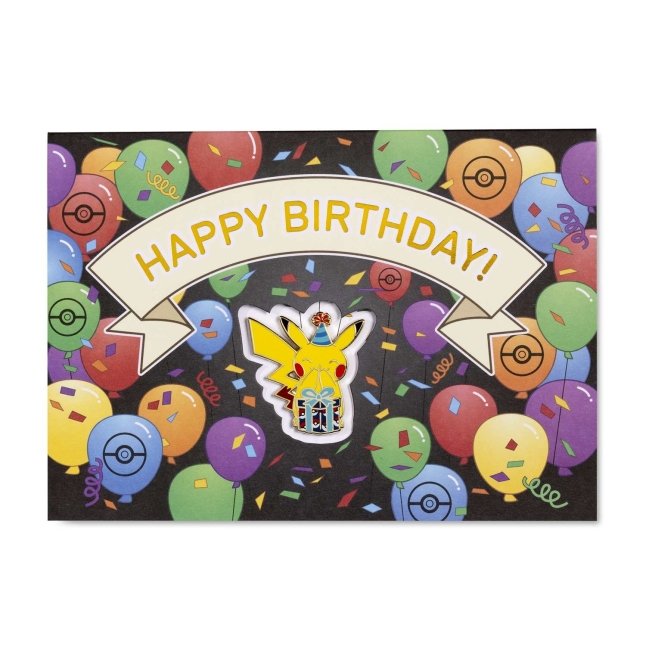 Pikachu Birthday Balloons Pokémon Pin & Greeting Card
