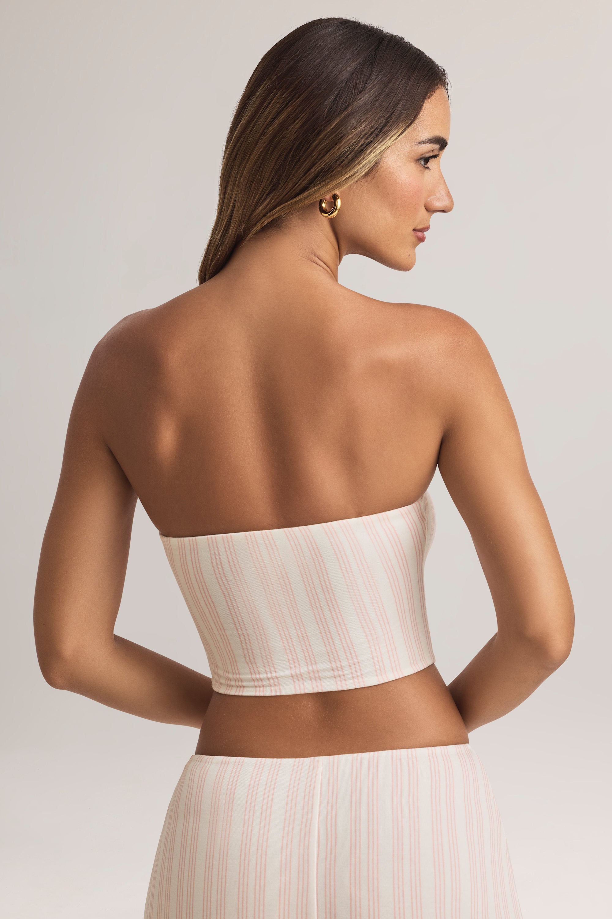 Modal Strapless Crop Top in Pink Stripe