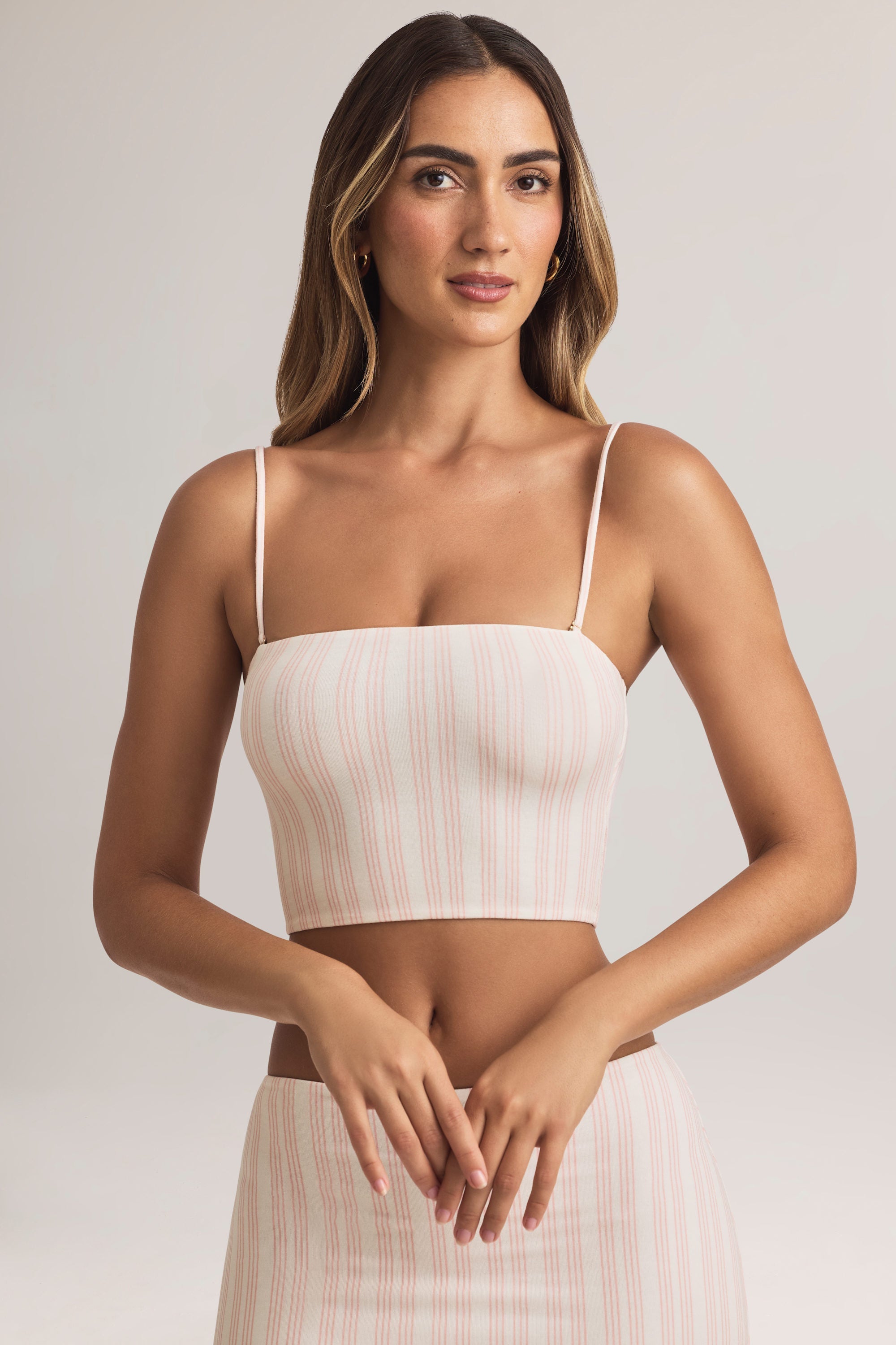 Modal Strapless Crop Top in Pink Stripe