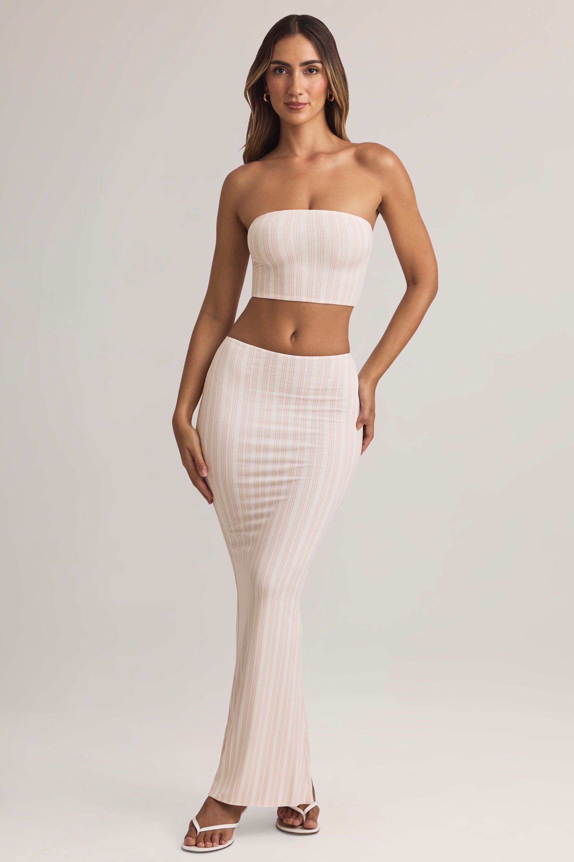 Modal Strapless Crop Top in Pink Stripe